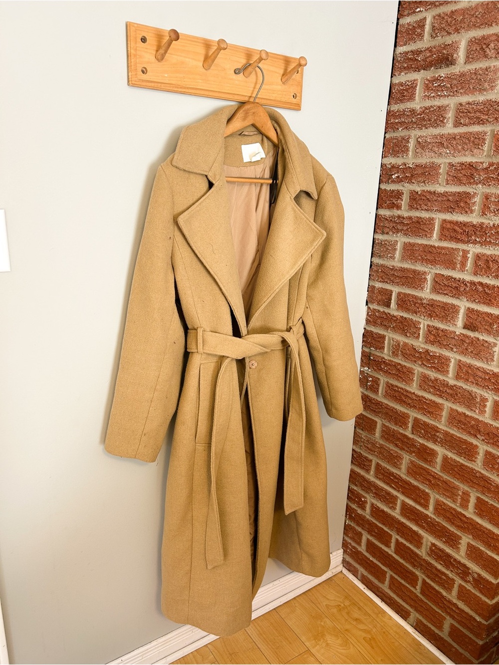 H&M Camel Belted Long Trench Coat
